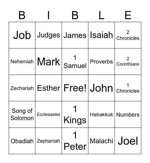 Bible Book Bingo Card
