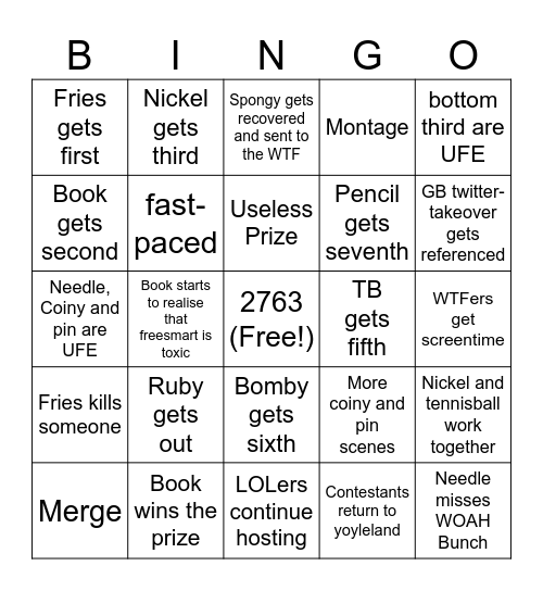 BFDIA 15 prediction Bingo Card