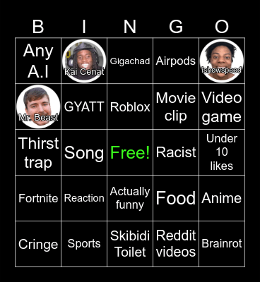 YouTube Shorts Bingo Card