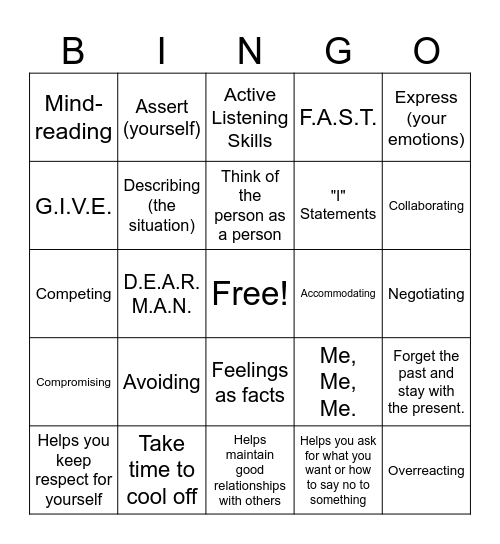 Conflict Resolution Bingo Card