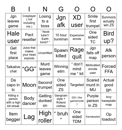 Item asylum bingo Card