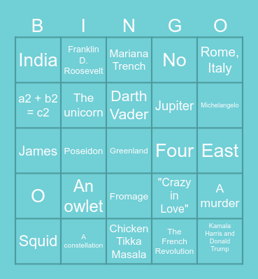 Year 11 Formal Bingo Card