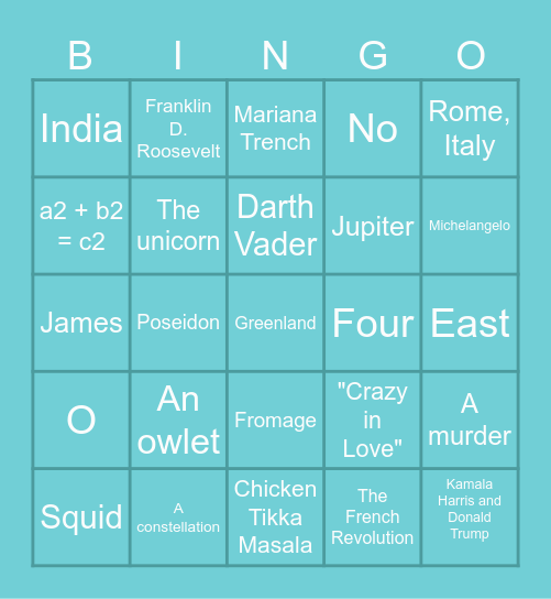 Year 11 Formal Bingo Card