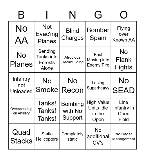 Noob Match Bingo Card