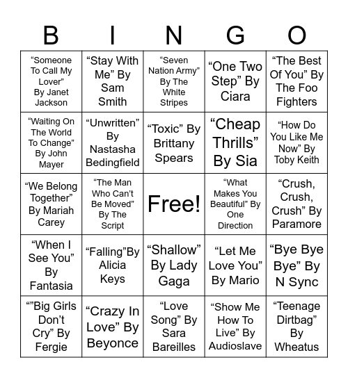 #1 Top 2000’s Bingo Card