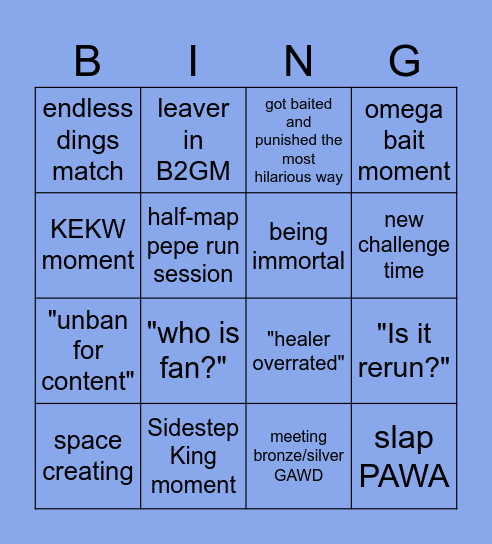 FanHOTS stream Bingo Card