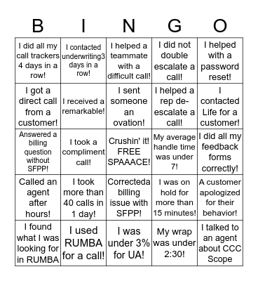 Escalation Bingo Card