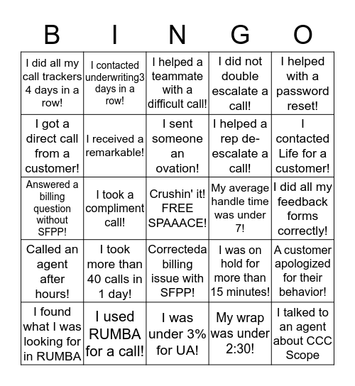 Escalation Bingo Card