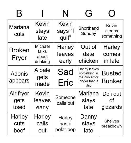 Sad Boy Bingo Card