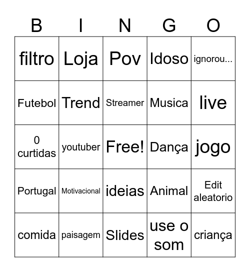 tik tok Bingo Card