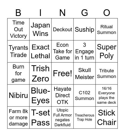 Duel Links WCS 2024 Bingo Card