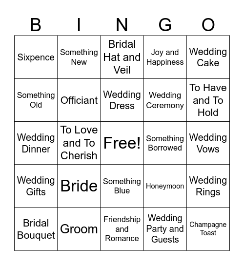 Bridal Shower Bingo Card