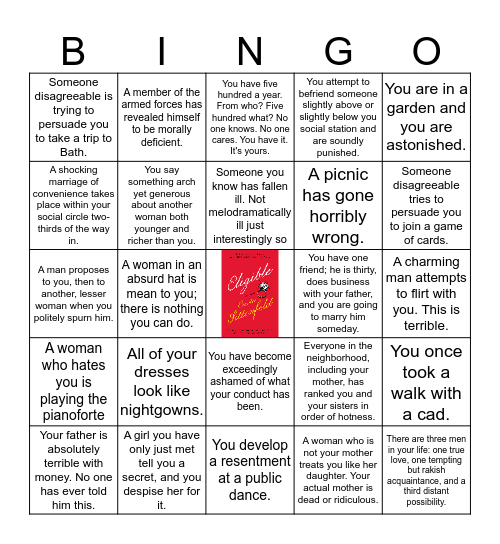 Jane Austen Bingo Card