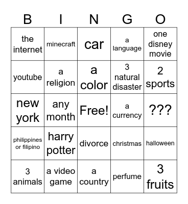 Untitled Bingo Card