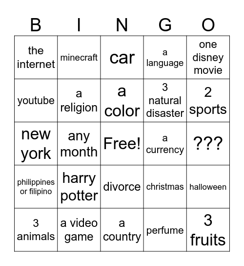 Untitled Bingo Card
