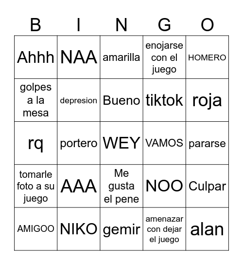 Uvaldo bingo Card