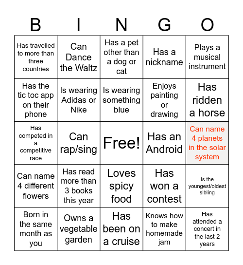 Tony's Birthday Bingo Card