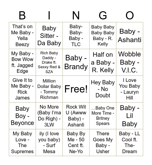 OH BABY BINGO! Bingo Card