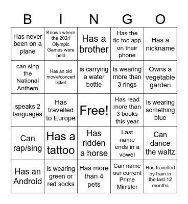 Tony's Birthday Bingo Card