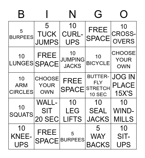 FITNESS BINGO Card