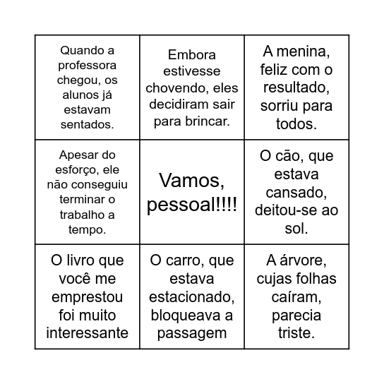 Bingo das frases Bingo Card