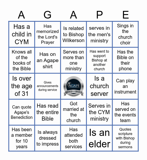 Agape Bingo: Find Someone Who... Bingo Card