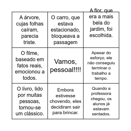 Bingo das frases Bingo Card