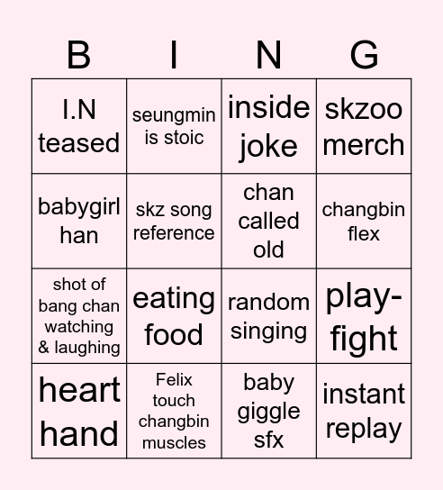 skz code Bingo Card