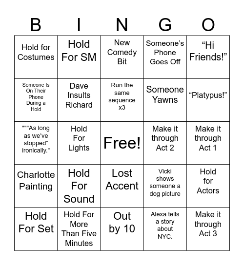 Noises Off Tech Bingo Card