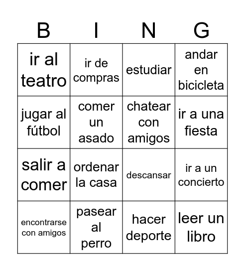 El fin de semana Bingo Card