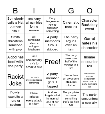 Will's DnD Bingo Card