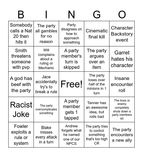 Will's DnD Bingo Card