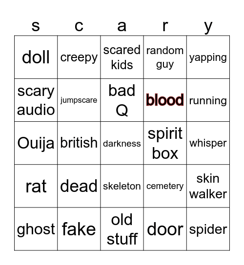 scray Bingo Card