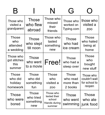 Back to school bingo Card