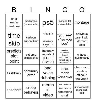 Dhar Mann Bingo my own thingy Bingo Card