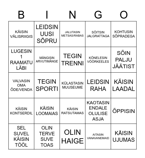 SUVE BINGO Card