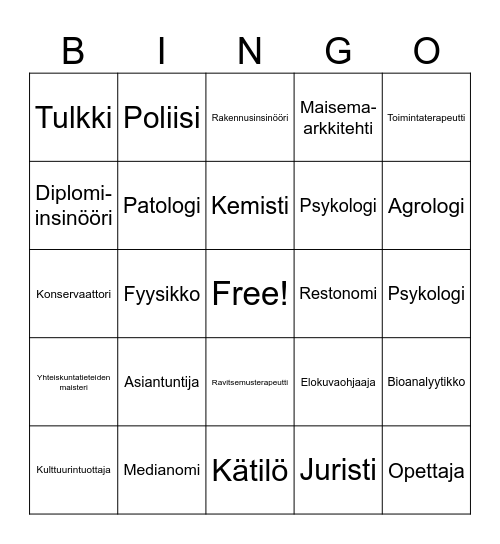Ammatteja Bingo Card
