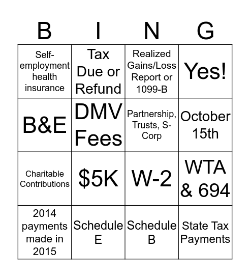 PCS Bingo Card
