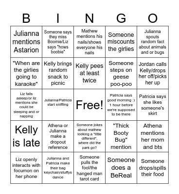 Girlie Picnic Bingo Card