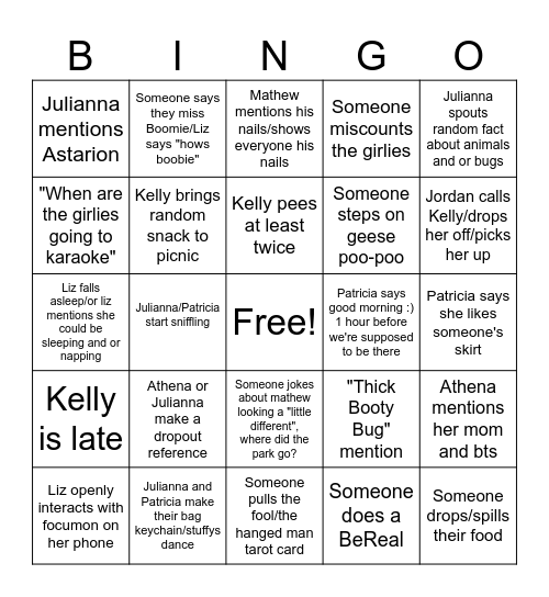 Girlie Picnic Bingo Card