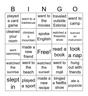 SUMMER BREAK Bingo Card