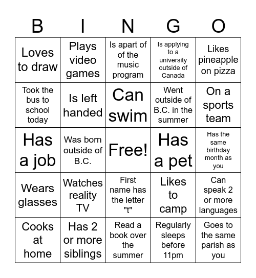 Untitled Bingo Card