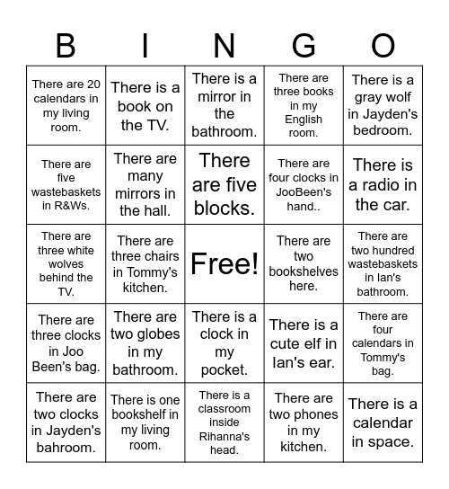 There is/There are Bingo Card