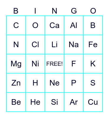 Periodic Table Bingo Card