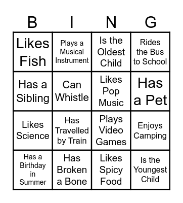 Back To School Bingo Card