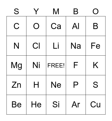 Periodic Table Bingo Card