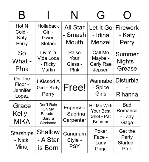 Pride Musical Bingo #1 Bingo Card