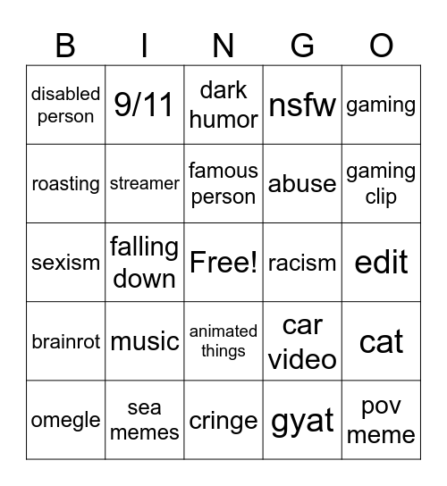 instagram Bingo Card