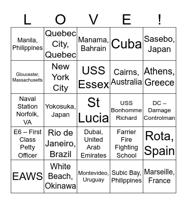 Katie & Stephen USNavy Bingo Card