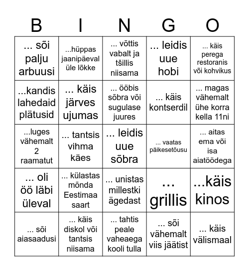 Suvevaheaja bingo - leia keegi, kes.. Bingo Card